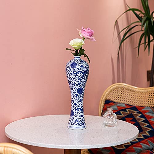 LANLONG 13" China Ceramic Vase Blue and White Porcelain Chinese Handmade Decorative Flower Vase for Living Room, Home Decor, Office, Table Centerpiece (lianhua) - Image 3