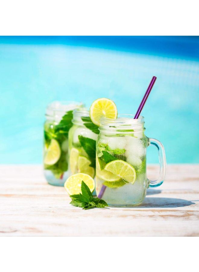 إسكدنيا طقم ماصات شرب مصنوعة من الإستانليس ستيل بتصميم مستقيم ومنحني من الأعلى مع فرشاة تنظيف مكون من 5 قطع أرجواني/ أسود 25.5x3.5x1.5سم - Image 2