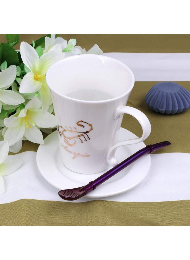 إسكدنيا طقم ماصات شرب مصنوعة من الإستانليس ستيل بتصميم مستقيم ومنحني من الأعلى مع فرشاة تنظيف مكون من 5 قطع أرجواني/ أسود 25.5x3.5x1.5سم - Image 3