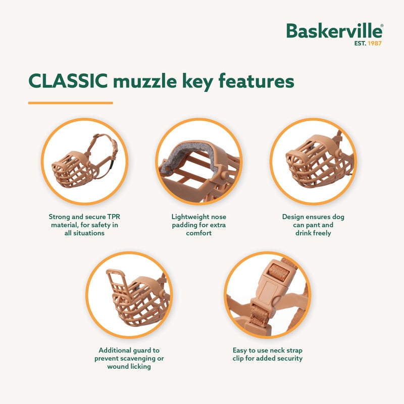 Baskerville Classic Basket Muzzle - Dog can Pant and Drink, Prevents Biting and Food Waste Scavenging, Strong TPR, Ideal for Longer Nosed Dogs, Breathable Dog Training Muzzle for Medium Dogs (Size 4) - Image 4