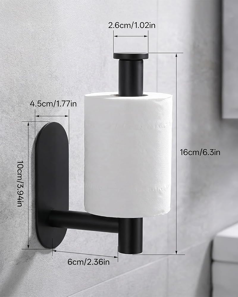 Proxima Direct 2 Pack Adhesive Toilet Paper Holder Rustproof 304 Stainless Steel Kitchen Roll Holder Peel and Stick for Bathroom Washroom Home (Black) - Image 2