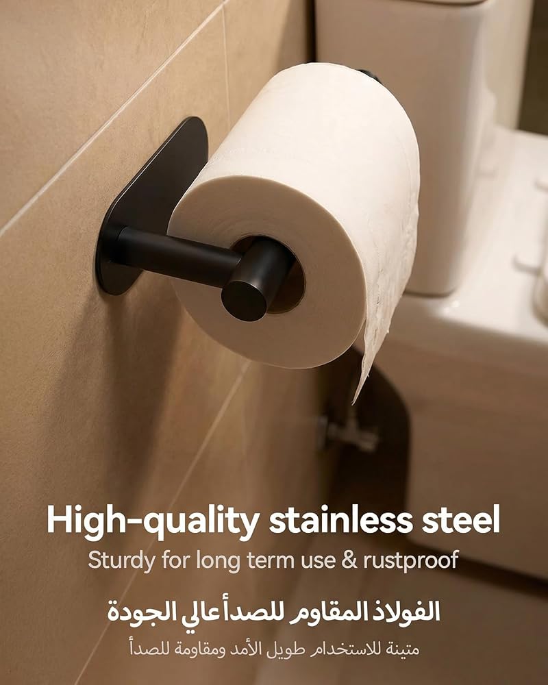 Proxima Direct 2 Pack Adhesive Toilet Paper Holder Rustproof 304 Stainless Steel Kitchen Roll Holder Peel and Stick for Bathroom Washroom Home (Black) - Image 5