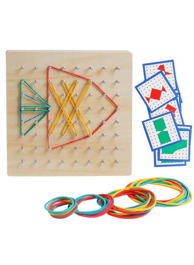 Kizh Wooden Geoboard Math Manipulative Material Graphical Geo Board Montessori Educational Toys Array Block Pattern Cards and Rubber Bands STEM Puzzle Matrix 8x8 Brain Teaser Toys - Image 2