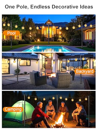 Fussion 4 Pack String Light Poles for Outside, Thickened Metal Christmas Lights Hanger Pole Outdoor with Fork, Lighting Hanging Post Accessories for Patio Decor Garden Backyard Yard Outside Decorations - Image 2