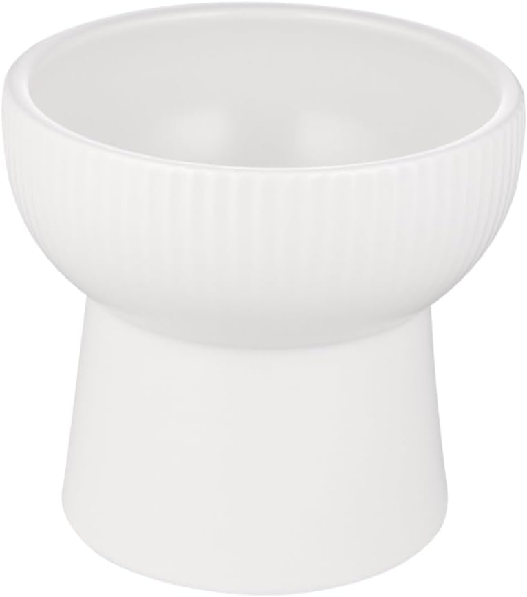 Elevated Ceramic Pet Bowl With High Feet Feeder For Cats And Dogs Food Water Dish White - Image 1