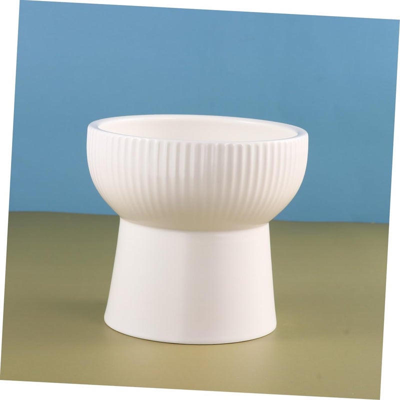 Elevated Ceramic Pet Bowl With High Feet Feeder For Cats And Dogs Food Water Dish White - Image 4