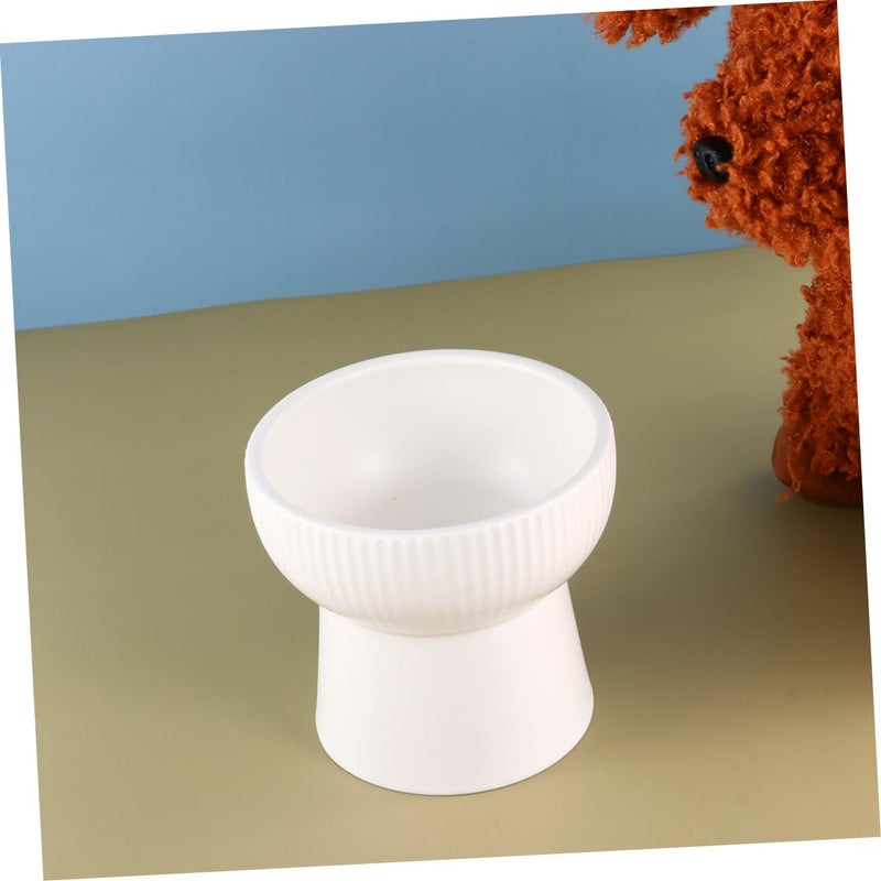 Elevated Ceramic Pet Bowl With High Feet Feeder For Cats And Dogs Food Water Dish White - Image 5