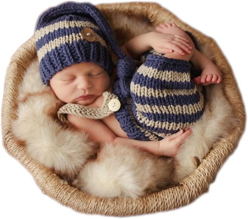 Vedory Newborn Baby Photography Props Boy Girls Photo Shoot Props Outfits Crochet Knitted Costume Unisex Cute Infant Hat Pants - Image 1