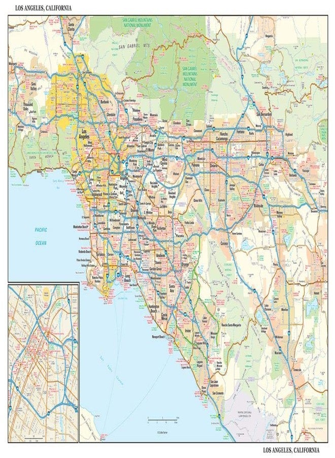 Globe Turner Los Angeles, California Wall Map, small - 21.5" x 14.5" Laminated - Image 1