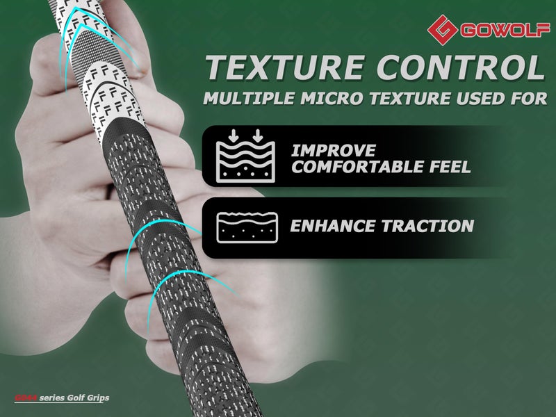 Gowolf Cross Corded Rubber Golf Grips 13 Pack, Back Rib Improved Control Multi-compound Hybrid Golf Club Grips, with Free 15 Tapes (Green-White, Midsize) - Image 3