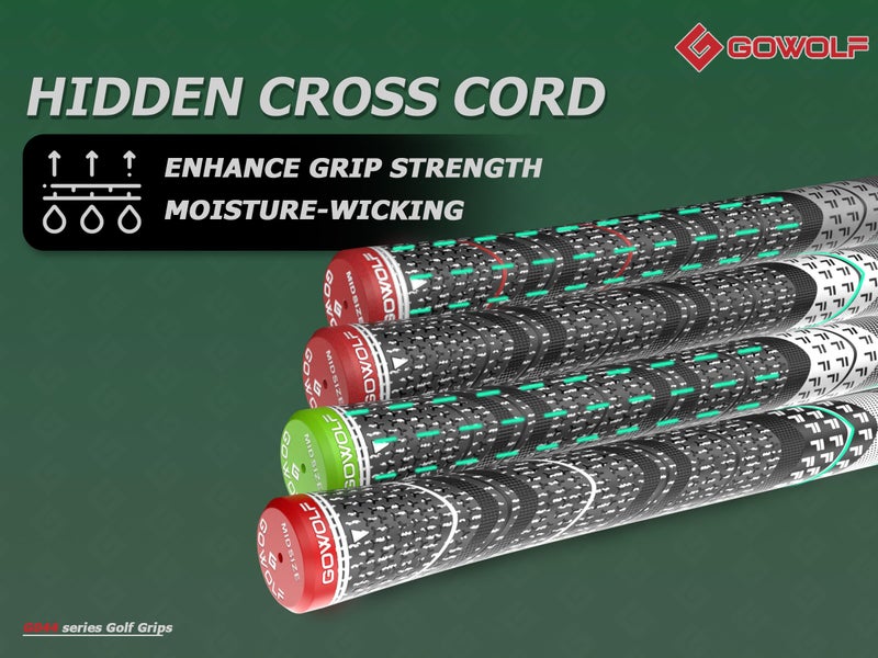 Gowolf Cross Corded Rubber Golf Grips 13 Pack, Back Rib Improved Control Multi-compound Hybrid Golf Club Grips, with Free 15 Tapes (Green-White, Midsize) - Image 4