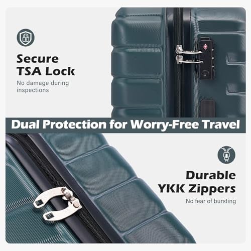 Coolife Carry On Luggage Airline Approved with Wheels Hard Shell Suitcase Spinner TSA Lock Telescopic Handle (20-inch-Teal blue) - Image 3