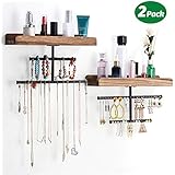 Keebofly Hanging Wall Mounted Jewelry Organizer with Rustic Wood Jewelry Holder Display for Necklaces Bracelet Earrings - Image 1