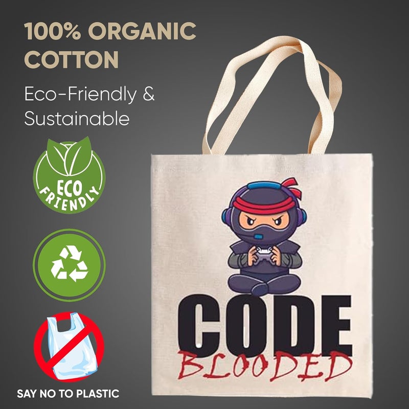 STRUTT Foldable Canvas Tote Bag for Women, Tote Bag for College Girls,100% Organic Cotton Reusable Shopping Bag for Grocery, Eco-Friendly Multi-Purpose Bag for Travel & Daily Use - Code Blooded - Image 4