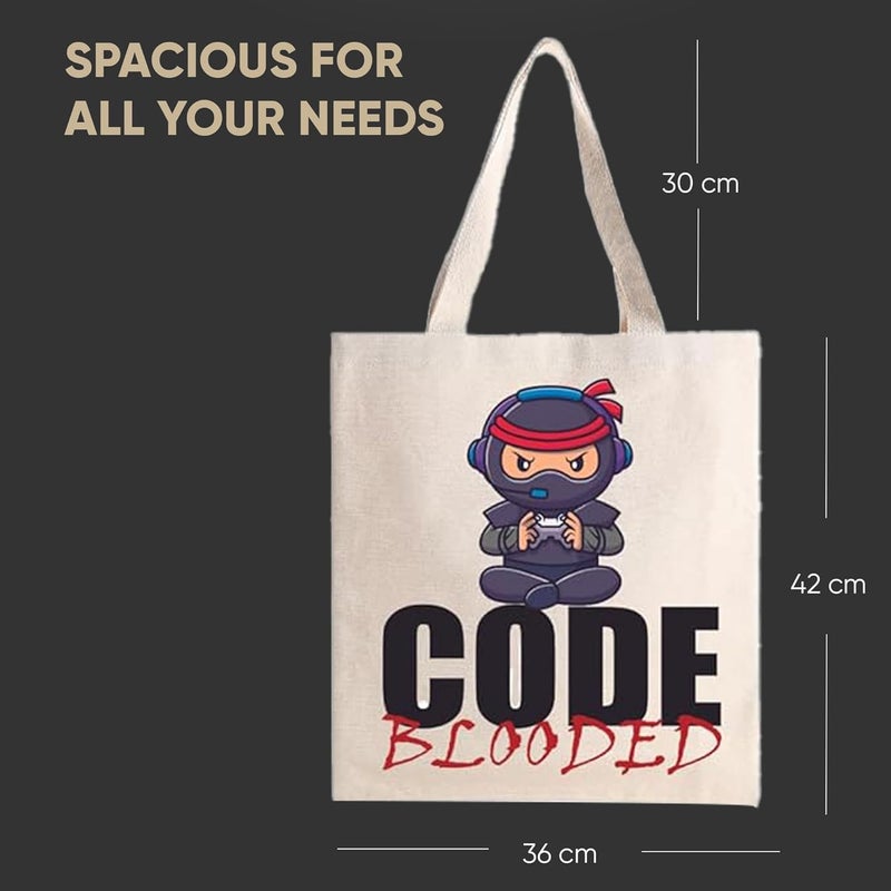 STRUTT Foldable Canvas Tote Bag for Women, Tote Bag for College Girls,100% Organic Cotton Reusable Shopping Bag for Grocery, Eco-Friendly Multi-Purpose Bag for Travel & Daily Use - Code Blooded - Image 5