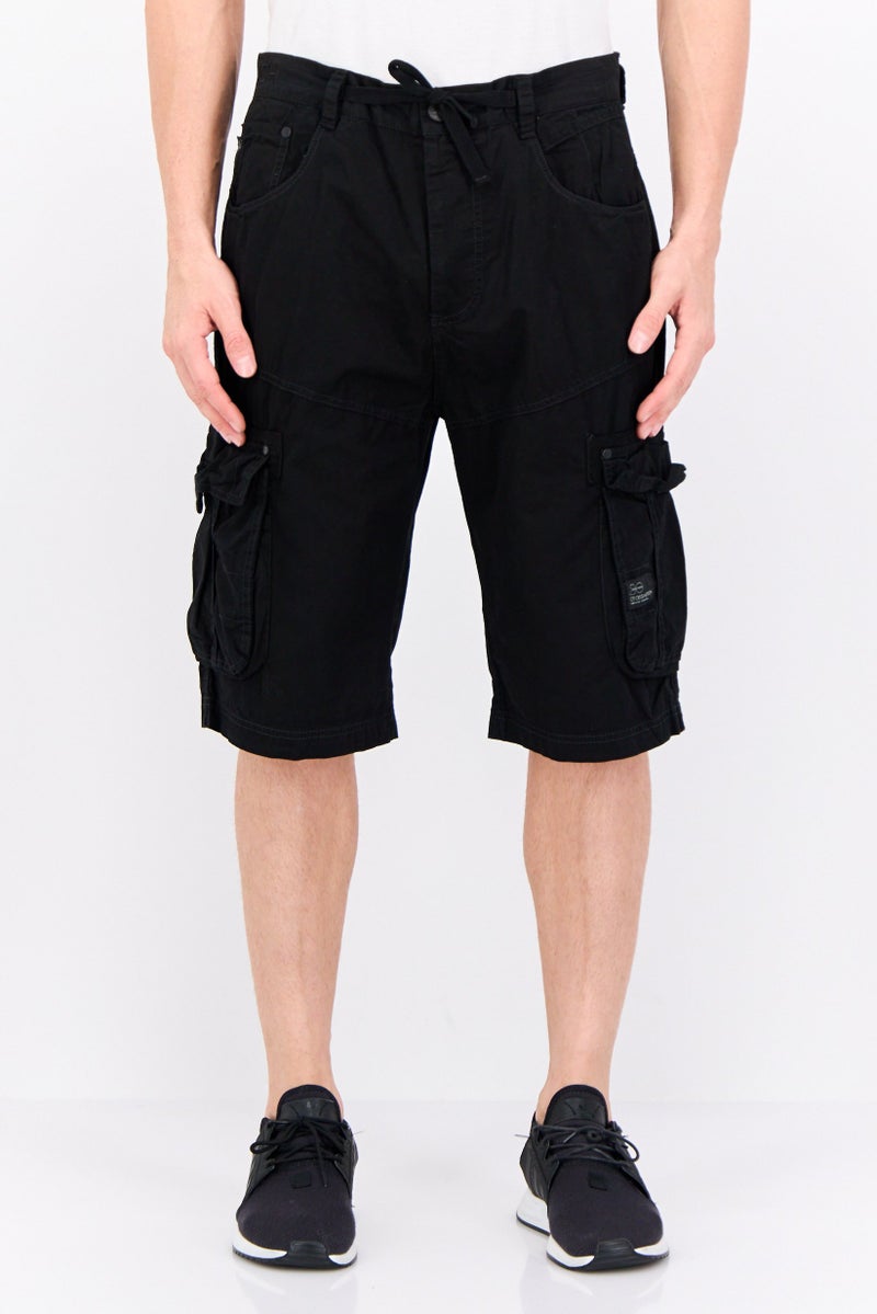 CROSSHATCH Men Brand Logo Cargo Shorts, Black - Image 1