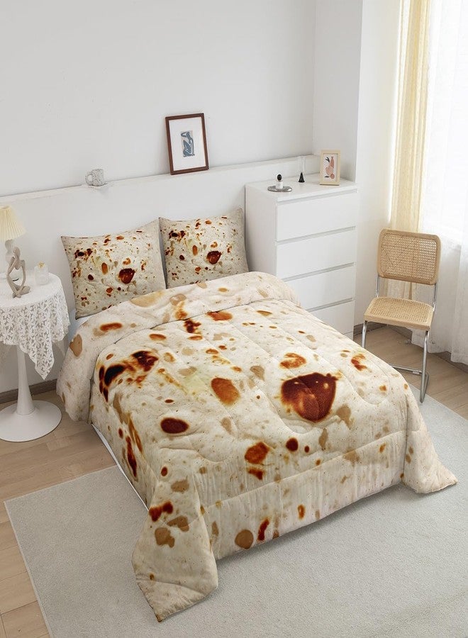 Feelyou Burritos Tortilla Bedding Set for Adult and Kids Ultra Soft Giant Funny Realistic Food Comforter Set Set Breathable Novelty Soft Flannel Taco Comforter Full Size Quilted - Image 2