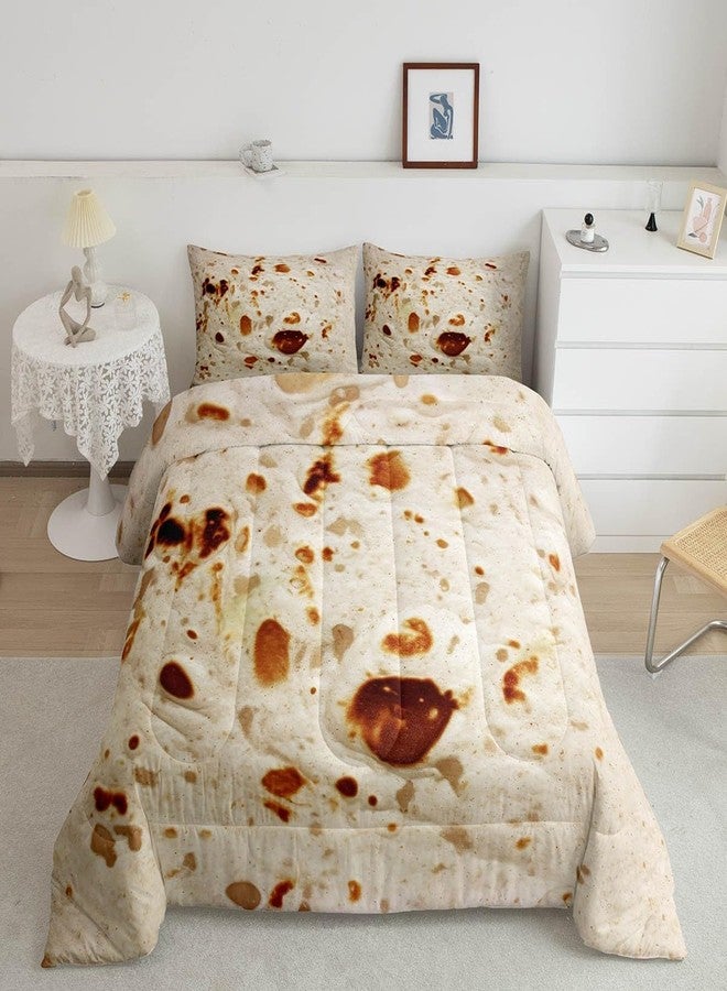 Feelyou Burritos Tortilla Bedding Set for Adult and Kids Ultra Soft Giant Funny Realistic Food Comforter Set Set Breathable Novelty Soft Flannel Taco Comforter Full Size Quilted - Image 1