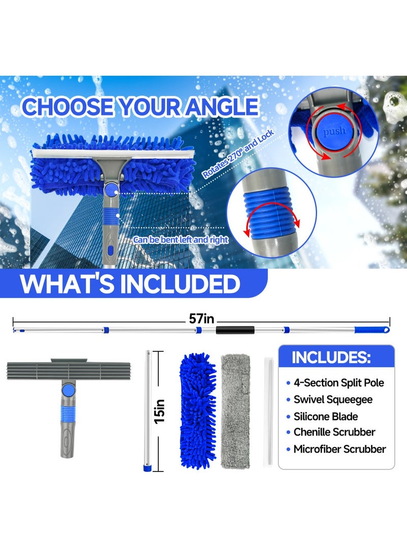 3 in 1 Window Squeegee Cleaner Kit, Telescopic Glass Cleaning Tool, Adjustable Rotating Head with Replaceable Scrubbers, Window Squeegee Cleaner Ideal for Bathroom and High Windows - Image 4