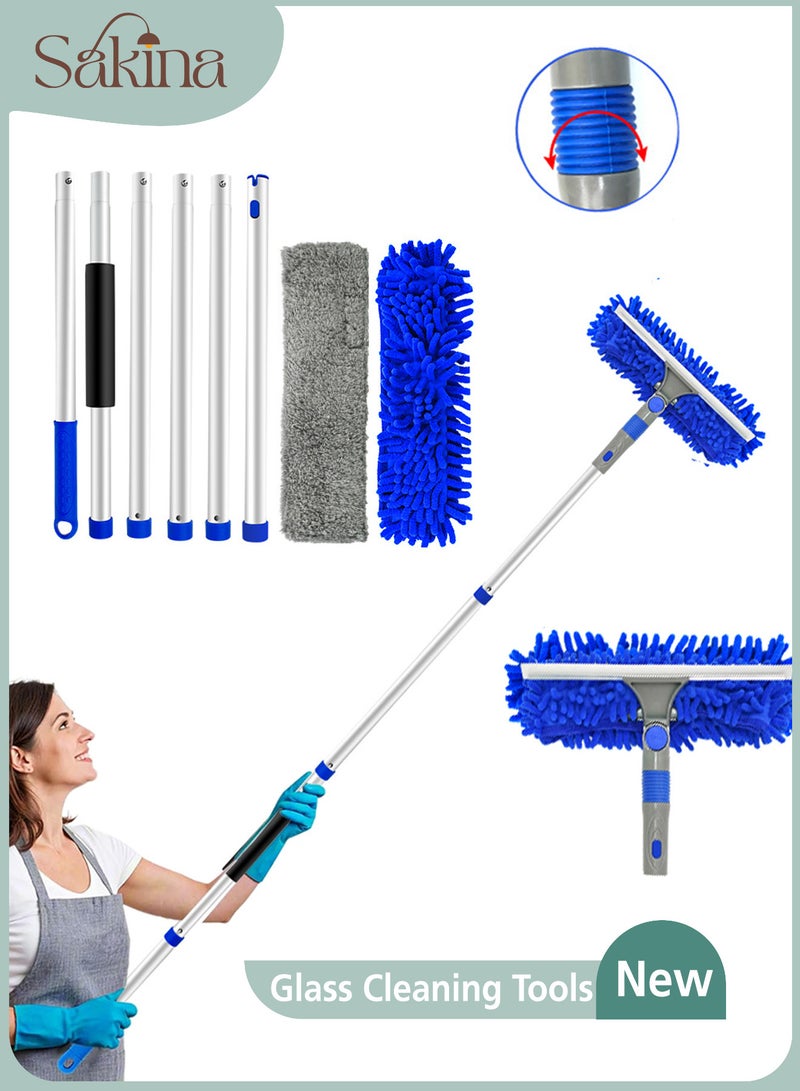 3 in 1 Window Squeegee Cleaner Kit, Telescopic Glass Cleaning Tool, Adjustable Rotating Head with Replaceable Scrubbers, Window Squeegee Cleaner Ideal for Bathroom and High Windows - Image 1