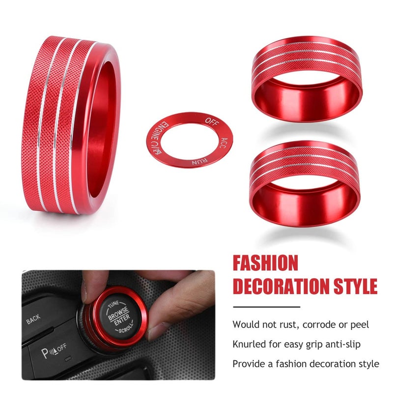 EBAIFUN Red Control Knob Cover Set for Dodge Challenger/Charger/Chrysler 300 (2015-2021) - Image 5
