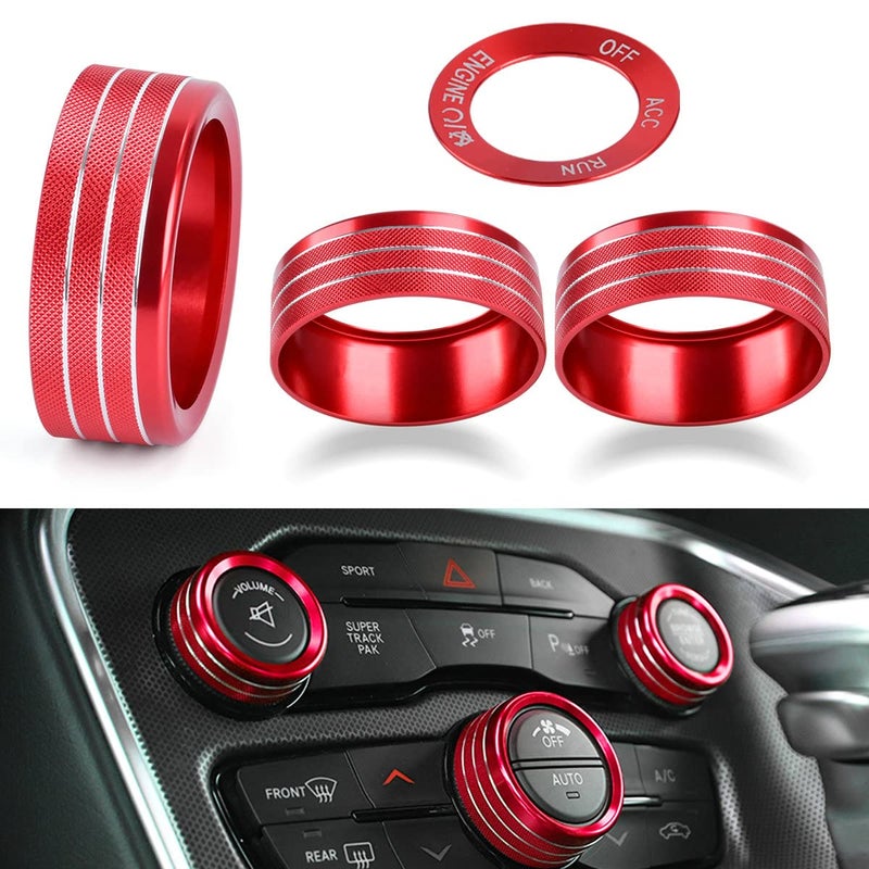 EBAIFUN Red Control Knob Cover Set for Dodge Challenger/Charger/Chrysler 300 (2015-2021) - Image 1