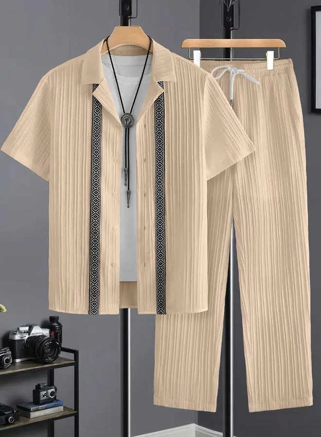 تايك تو Men Plus Size Patterned Panel Shirt and Pants Co-ord Set