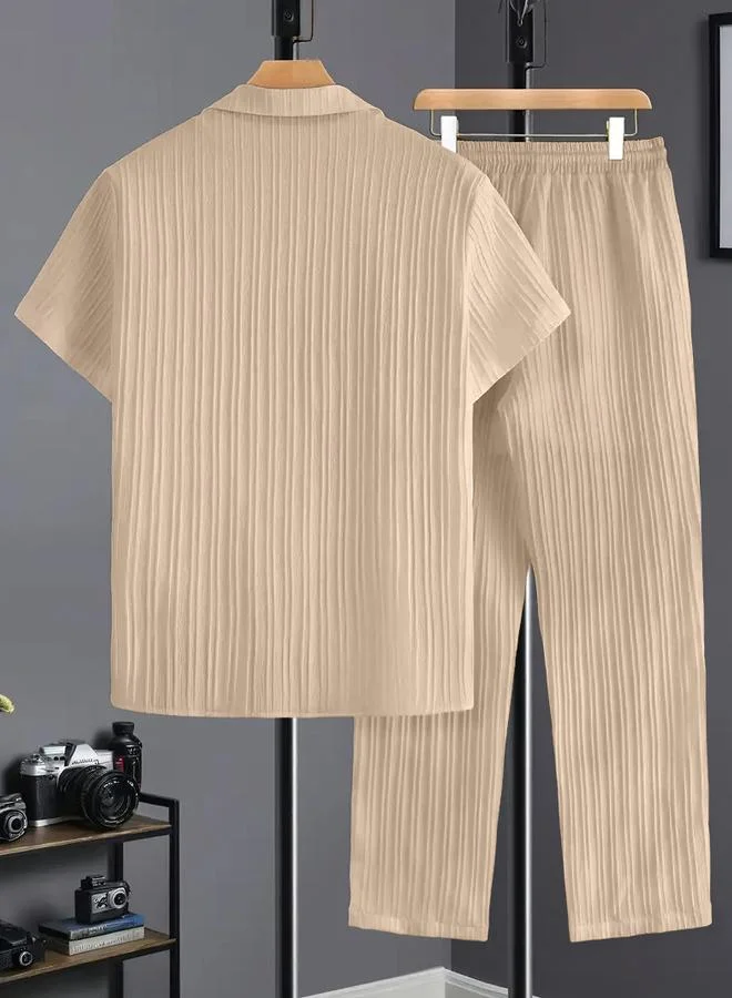 تايك تو Men Plus Size Patterned Panel Shirt and Pants Co-ord Set
