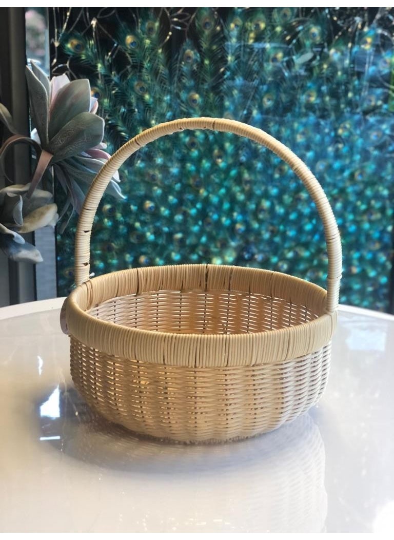 PEROTTI Synthetic Wicker Beige Round Picnic Basket Without Lid 30X14CM  - Image 2