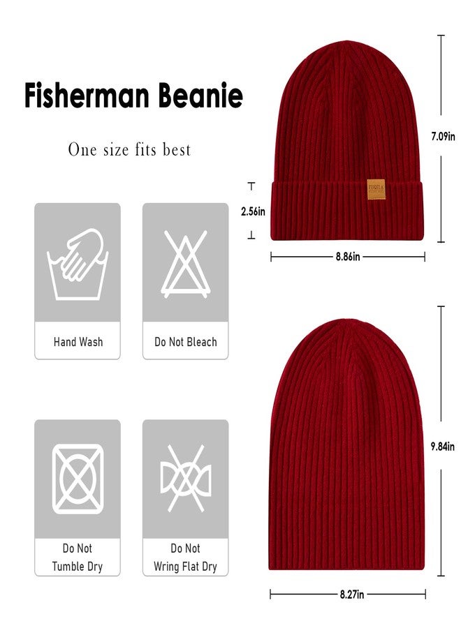 FUQILA 100% Merino Wool Fisherman Beanie Hat, Unisex Warm Winter Hats, Soft Breathable & Cozy Stretchy Knitted Short Cuffed Cap (Deep Red) - Image 3