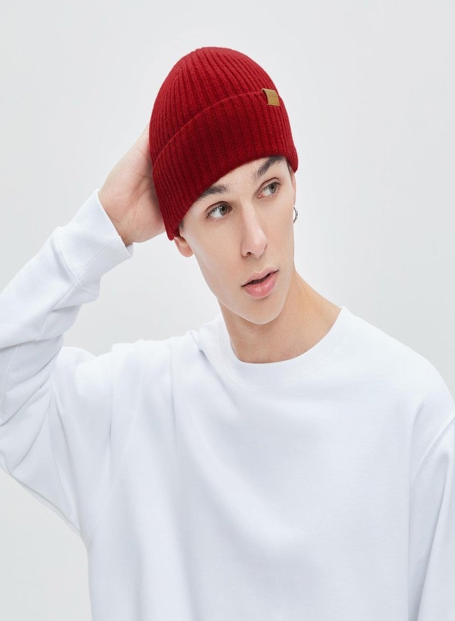 FUQILA 100% Merino Wool Fisherman Beanie Hat, Unisex Warm Winter Hats, Soft Breathable & Cozy Stretchy Knitted Short Cuffed Cap (Deep Red) - Image 5