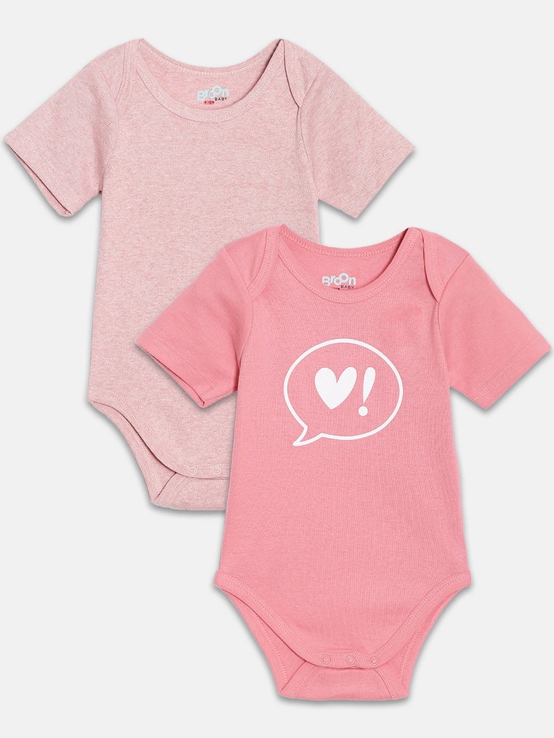 Broon Infant Girls White and Pink Printed Pure Organic Cotton Bodysuit Pack of 2 - Image 1