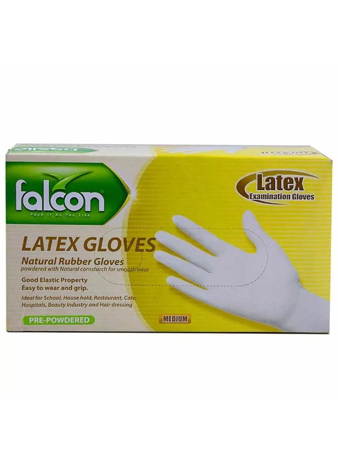 Falcon Falcon Pre Powdered Latex Gloves, Natural Rubber Gloves, Medium - 100 Gloves  - Image 1