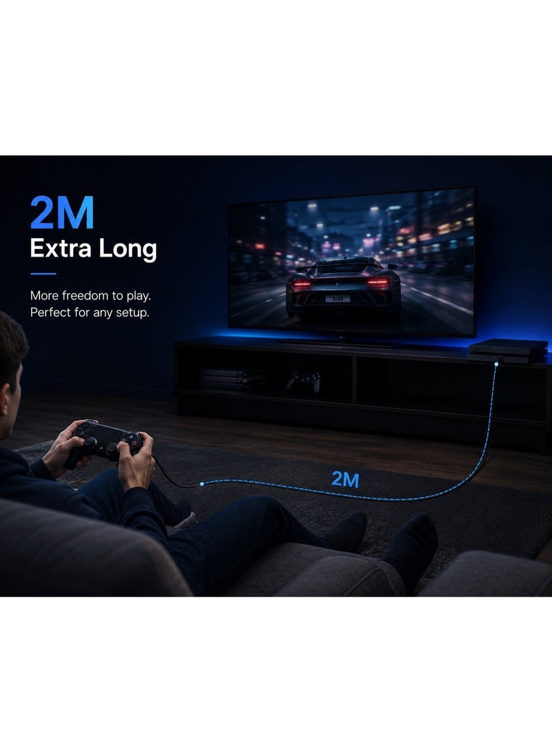 كابل شحن OIVO بطول 2 متر لوحدة تحكم PS4، مايكرو USB إلى USB-A، يدعم الشحن ونقل البيانات، مناسب للعب أثناء الشحن - Image 3
