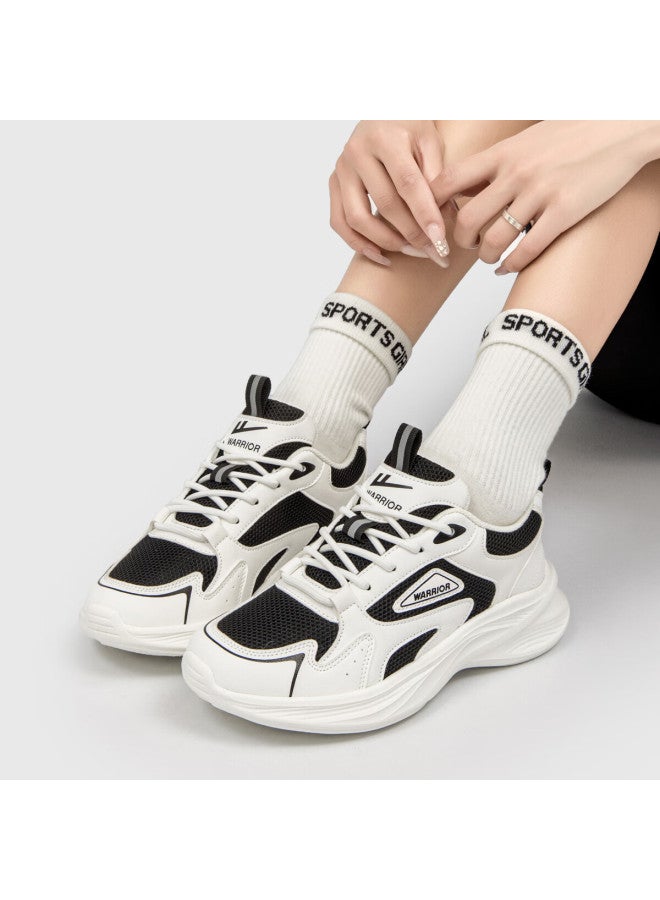 Pull Back Huili Women's Shoes, Breathable Mesh Upper, Versatile Dad Shoes, Thick-soled Casual Sneakers, Wxyl885yw, White And Black, Size 37 - Image 1