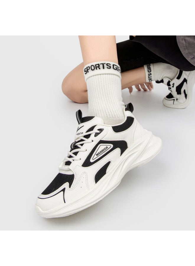 Pull Back Huili Women's Shoes, Breathable Mesh Upper, Versatile Dad Shoes, Thick-soled Casual Sneakers, Wxyl885yw, White And Black, Size 37 - Image 4