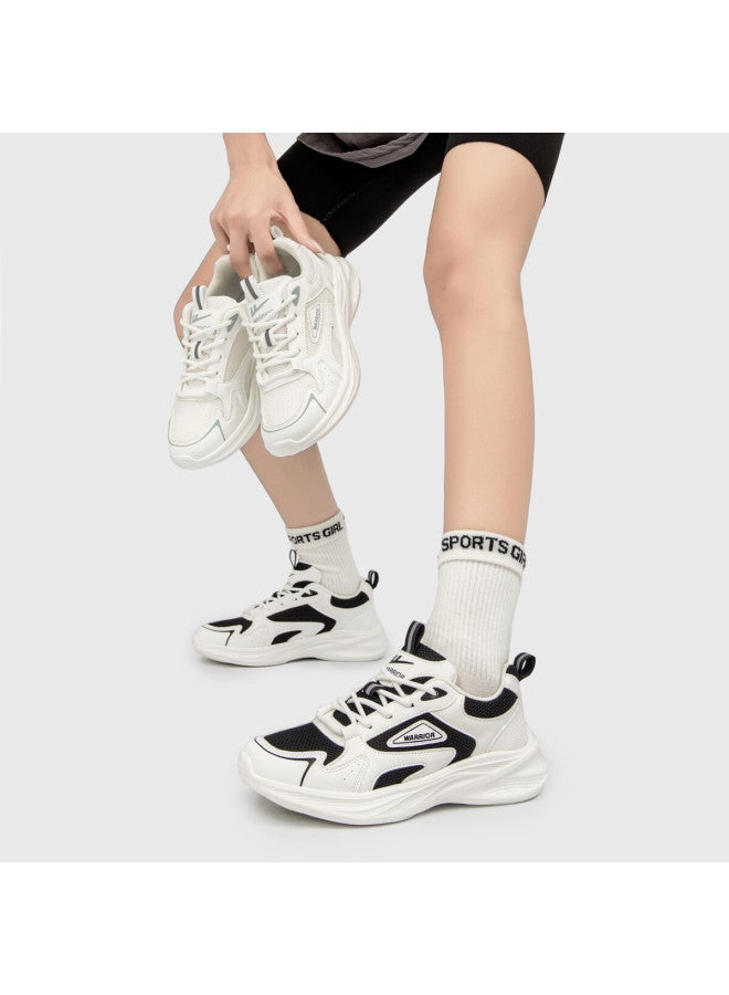 Pull Back Huili Women's Shoes, Breathable Mesh Upper, Versatile Dad Shoes, Thick-soled Casual Sneakers, Wxyl885yw, White And Black, Size 37 - Image 2