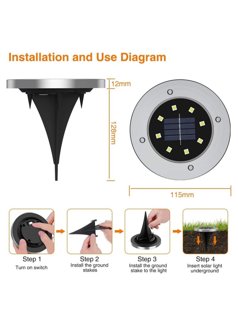 Generic Solar Powered LED Outdoor Ground Lights with IP65 Dust and Water Resistance for Landscape, Garden, Yard, Pathway Lighting 8 White Bulbs x 1  - Image 2