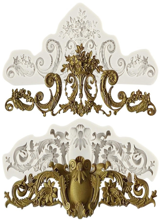 Sijiangmold Baroque Style Curlicues Scroll Lace Silicone Fondant Molds Relief Flower Molds for Cake Decorating Cupcake Topper Polymer Clay Gum Paste Set Of 2 - Image 1