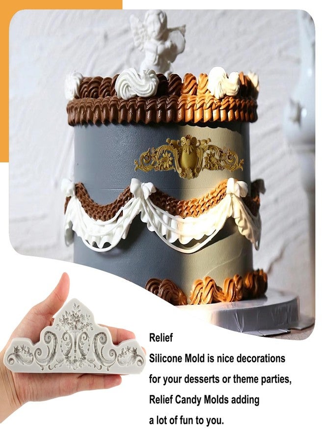 Sijiangmold Baroque Style Curlicues Scroll Lace Silicone Fondant Molds Relief Flower Molds for Cake Decorating Cupcake Topper Polymer Clay Gum Paste Set Of 2 - Image 3