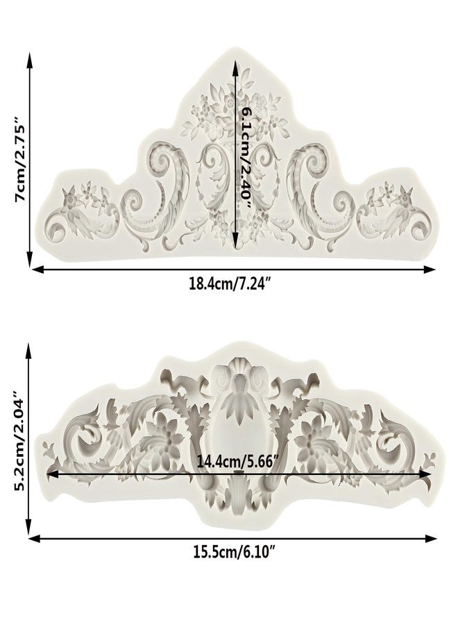 Sijiangmold Baroque Style Curlicues Scroll Lace Silicone Fondant Molds Relief Flower Molds for Cake Decorating Cupcake Topper Polymer Clay Gum Paste Set Of 2 - Image 2