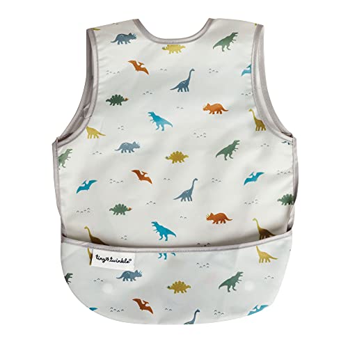 Tiny Twinkle Short Sleeve Apron Baby & Toddler Bib for Boys – Waterproof, Mess-Proof Bibs for Eating & Feeding, Machine Washable, Perfect Holiday Gift (Dinosaur, 2-4Y) - Image 1