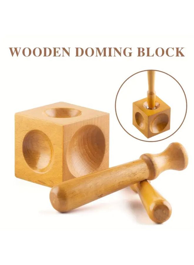 Wooden Doming Block 2 Inch Square Anvil With Two Punching Rods For Jewelry Making - Image 2