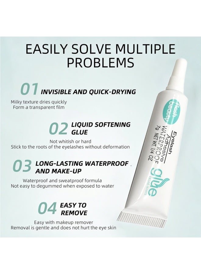 Glue Clear-White,Strong Hold False Eyelash Glue Clear Eye Lash Glue 7g Eyelash Glue Drys Clear Lash Extension Adhesive New Waterproof Long Lasting Formula Strong All Day Hold - Image 3