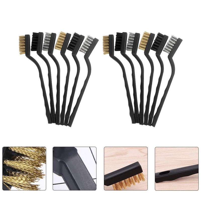 12Pcs Mini Wire Cleaning Brush Set with Copper Steel Nylon Bristles for Rust Removal Welding Motor Door Window Cleaning - Image 5