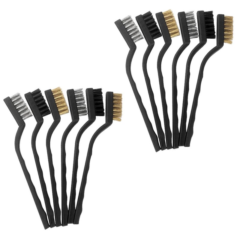 12Pcs Mini Wire Cleaning Brush Set with Copper Steel Nylon Bristles for Rust Removal Welding Motor Door Window Cleaning - Image 2