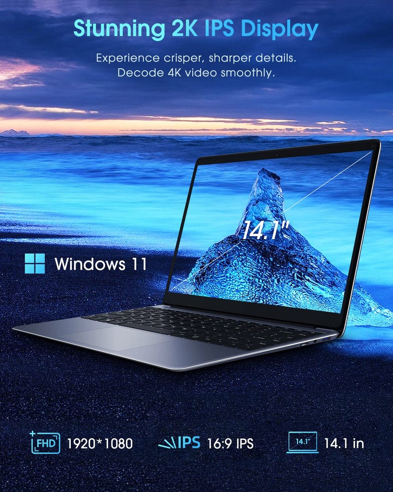 CHUWI HeroBook Pro 14.1'' Laptop, 256GB SSD 8GB RAM, Windows 11 Laptop, 1TB SSD Expand, Intel Celeron N4020(up to 2.8GHz), 2K FHD IPS Display, Ultra Slim, Mini-HDMI, 5G WiFi, USB3.0, Webcam,TF Card - Image 4