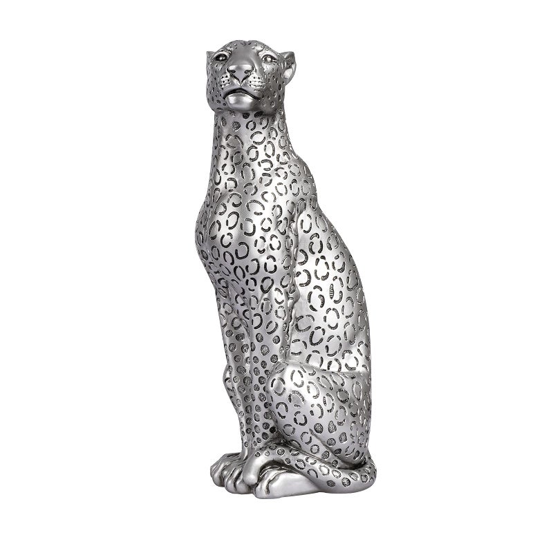 POLYDUKE Silver Cheetah 11 H Statue Cheetah Figurine Sitting Home Decor Realistic Antique Classical Leopard Resin Animal Ornament Statues Living Room Decor Ornament Figurine