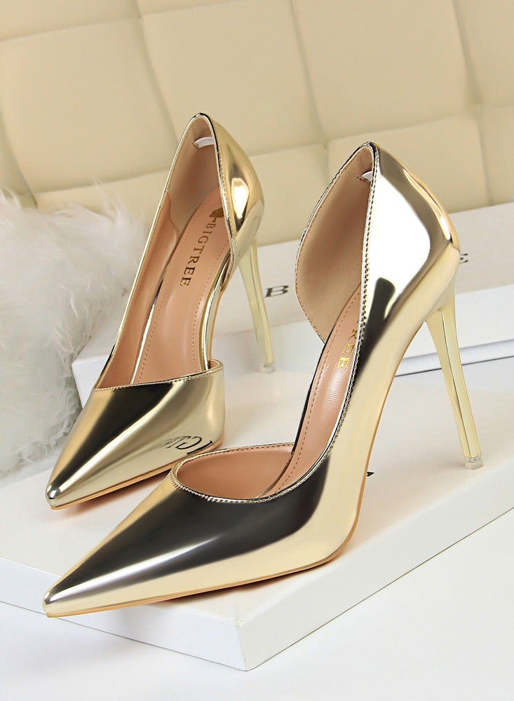 BIGTREE Women's Bright Fashionable Stiletto Pumps 10.5 cm Elegant Gorgeous Closed Pointed Toe Slip On Solid High Heels Gold - Image 1