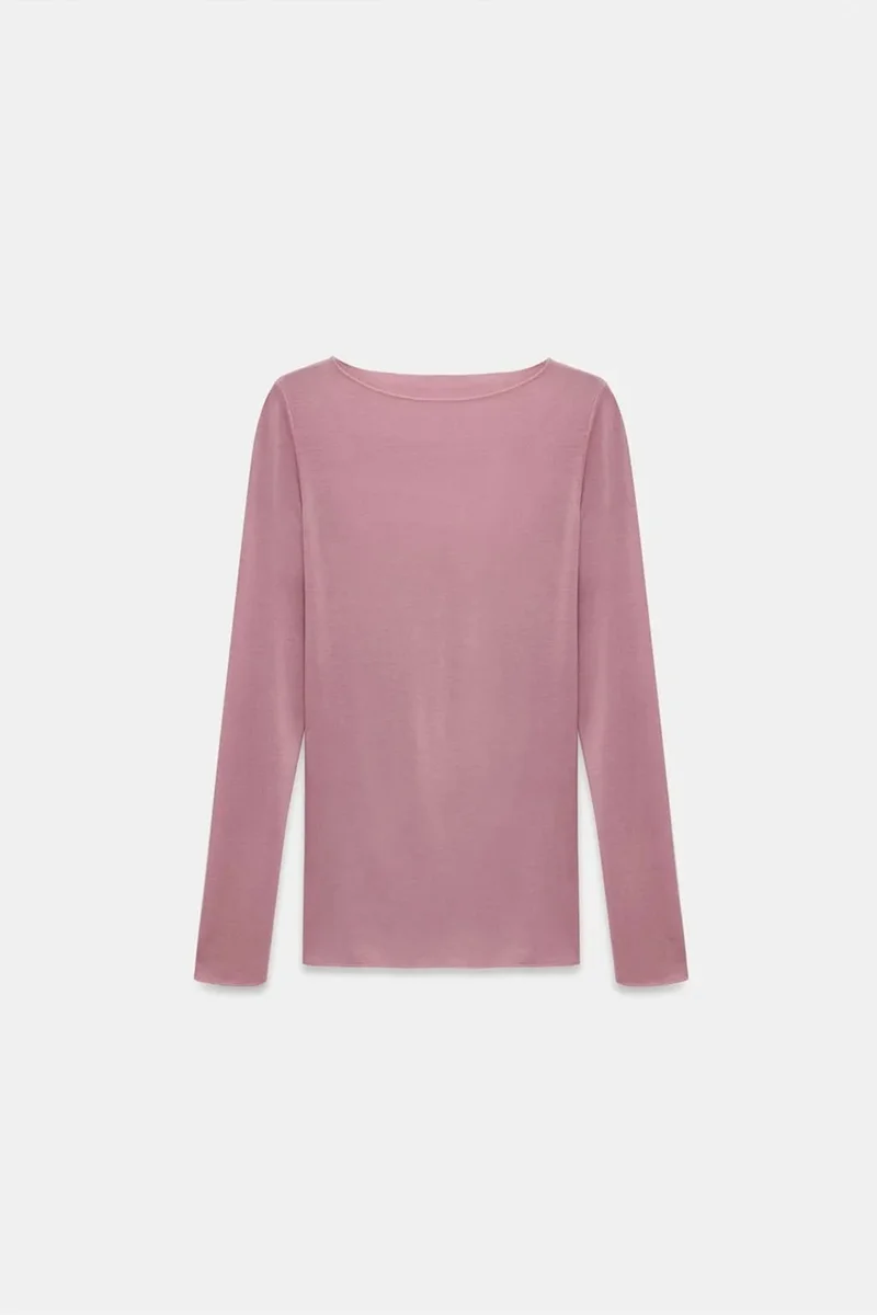 Dilvin Dusty Rose Pink DILVIN Slim Fit Boat Neck Long Sleeve Knit Blouse for Women | Best Price UAE